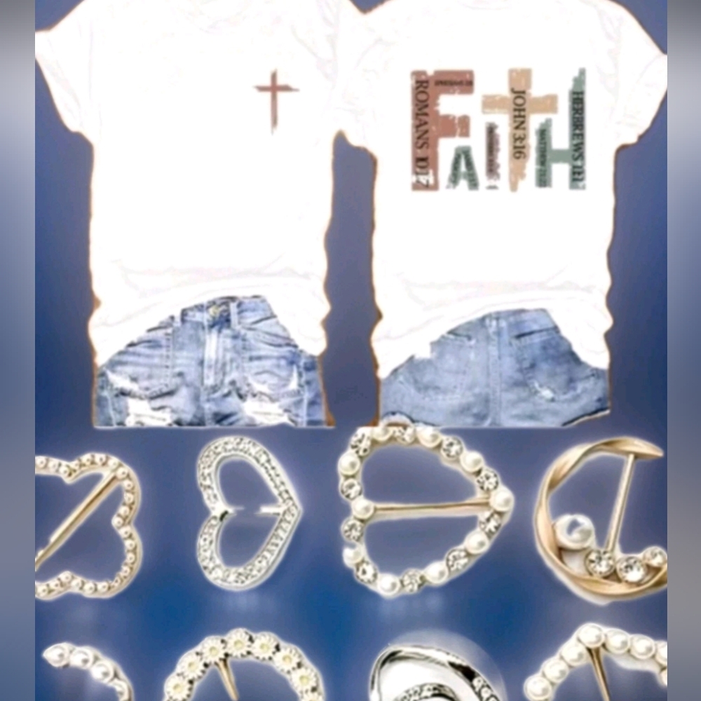 Faith Shirt Short Sleeve T-shirt Stretch White Summer Shirts With T-shirt Clips - Picture 10 of 10